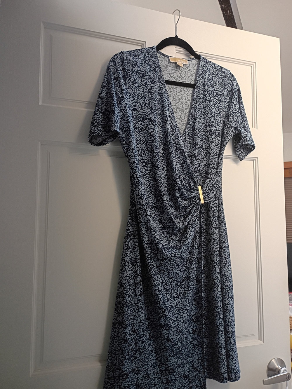 Michael Kors Navy and Light Blue Floral Faux Wrap Midi